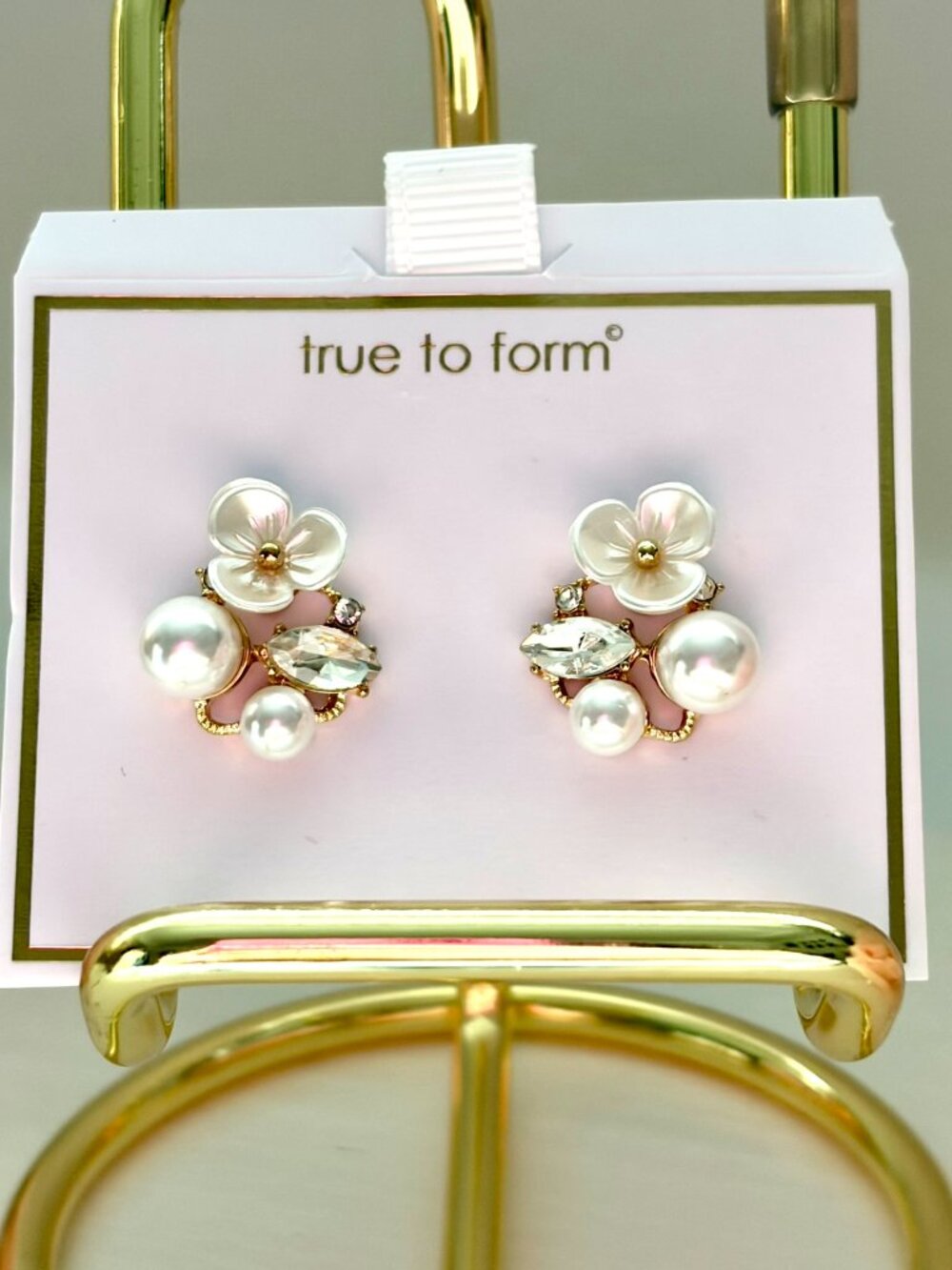 True to Form Pearl Floral Crystal Gold Tone Statement Stud Earrings